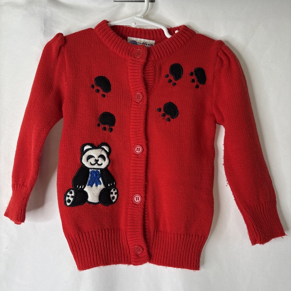Vtg Noah's Ark Toddler Size 4‎ Red Panda Bear Button Down Cardigan Sweater